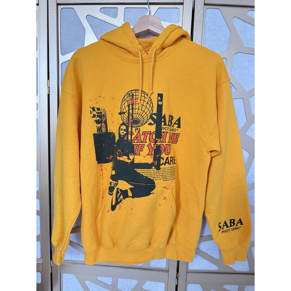RARE Saba Pivot Gang Catch Me If You Care Hoodie Yellow Athletic Union Medium